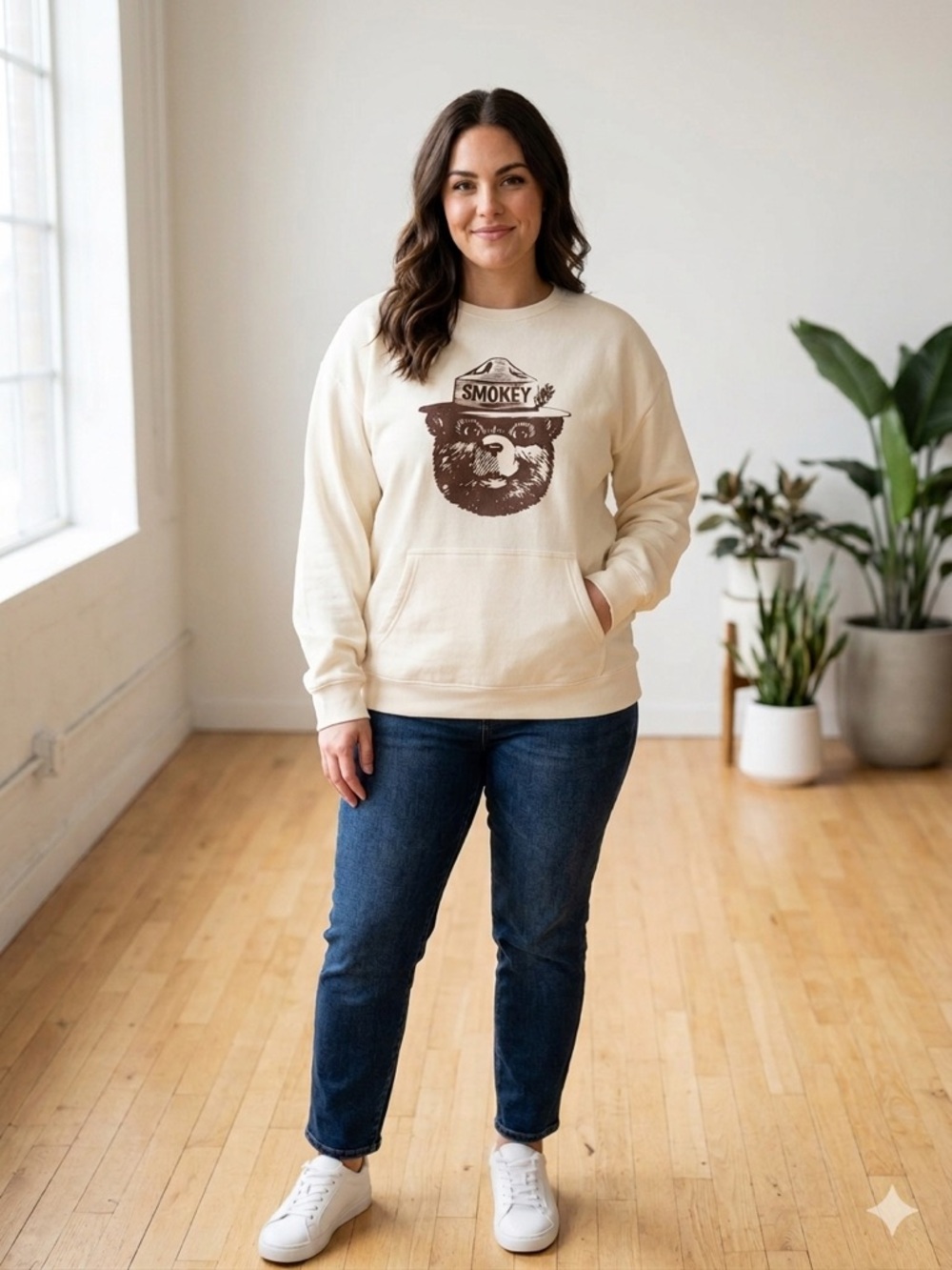 Smokey Graphic Cream Pullover Sweatshirt - Casual Women Sweater